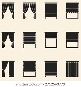 Fenstervorhang und Jalousien-Symbolsatz