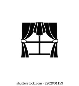 Fenster-Vorhang-Symbol auf schwarz-weißem Hintergrund, gefüllt