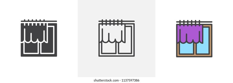 Window and curtain icon. Line, solid and filled outline colorful version, outline and filled vector sign. Symbol, logo illustration. Different style icons set. Pixel perfect vector graphics