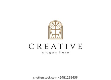 window curtain logo with luxury linear line art design style