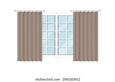 Window and curtain Vector illustration isolated on white background