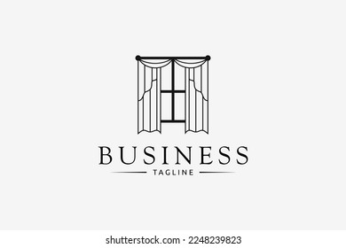 Window curtain vector logo with flat design