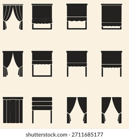 Cortinas de ventana y persianas Icon Set
