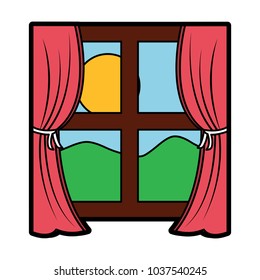 window with curtains daytime icon image vector illustration design 
