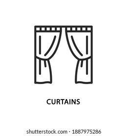 Window curtains flat line icon. Home textile.