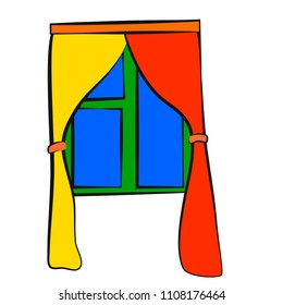 Window curtains, icon, children's drawing style.