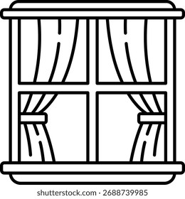 Window with Curtains Icon in Outline Style
