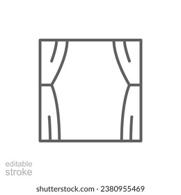 Window curtains icon. Simple outline style. Window frame with curtains, construction, room, house, home interior concept. Thin line symbol. Vector illustration isolated. Editable stroke.