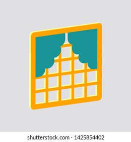 Window with curtains icon.Isometric and 3D view.