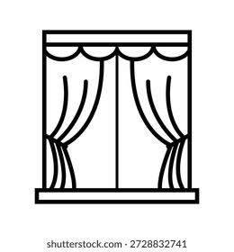 Fenster Vorhänge Linie Kunst Vektorgrafik, Minimalistische Innenverkleidung Symbol für architektonische Grundrisse, Moderne Fenster Behandlung Linie Zeichnung
