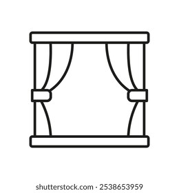 Window With Curtains Line Icon. Home Window With Drapes Outline Symbol. Drapes For Home Interior. Editable Stroke. Isolated Vector Illustration.