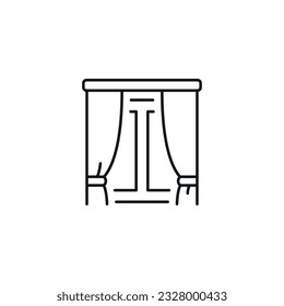 Window with curtains linear icon. Thin line customizable illustration. Contour symbol. Vector isolated outline drawing. Editable stroke