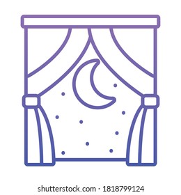 window with curtains and moon night view over white background, gradient style, vector illustration