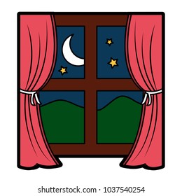 window with curtains nighttime  icon image vector illustration design 