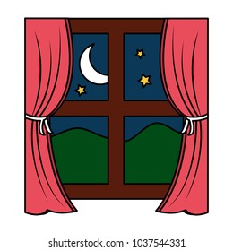 window with curtains nighttime  icon image vector illustration design 