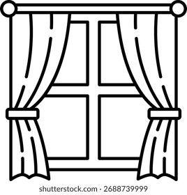 Window with Curtains Outline Icon