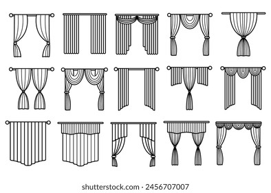 Window Curtains Outline Illustration Vector Set