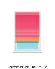 Window and curtains of pink color, decorative element of house, interior inner design decor, vector illustration isolated on white background