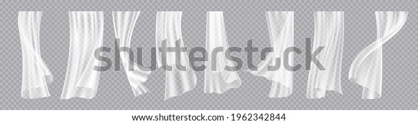 Window\
curtains. Realistic flowing cloth with wind breeze effect. Interior\
decorative elements. Elegant lightweight drapes template. Hanging\
fabric set. Vector room design\
accessories