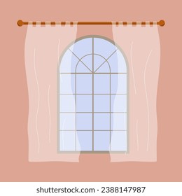 Window and curtains in the room. House window. Vector flat illustration	