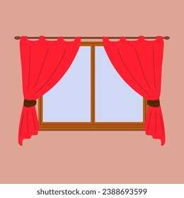 Window and curtains in the room. House window. Vector flat illustration	