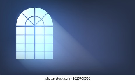 Window in a dark room with rays of light, home interior with one window