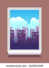 Window day time landscape of big city outside