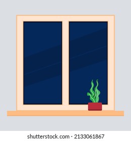 window and decoration plant interior flat illustration