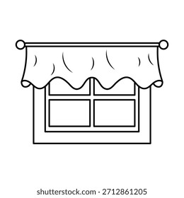Ventana con Vector de cortina decorativa Ilustración interior del hogar. Perfecto para conceptos de decoración del hogar, imágenes de diseño de interiores, páginas para colorear para niños, proyectos de bricolaje, materiales inmobiliarios.