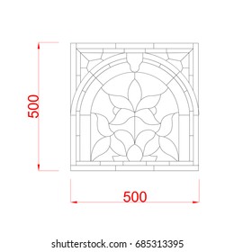 Window decorative stained glass vector frame with dimension black paint on the white background