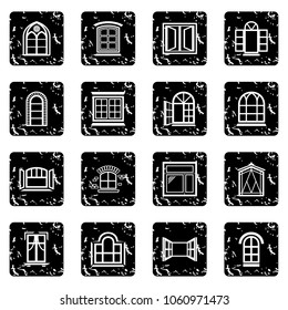 Window design icons set vector grunge isolated on white background 