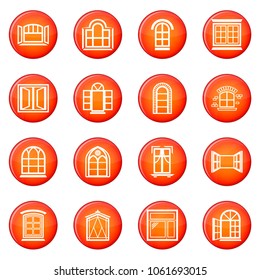 Window design icons set vector red circle isolated on white background 
