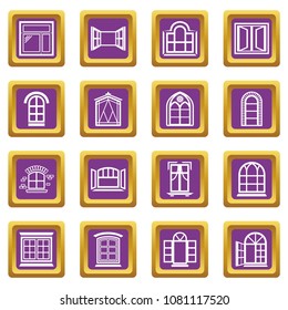 Window design icons set vector purple square isolated on white background 