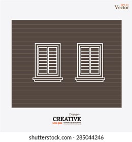 window design  on a wood wall background.vector illustration.