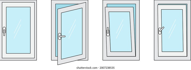 window in different positions, vector illustration