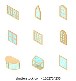 Window display icons set. Isometric set of 9 window display vector icons for web isolated on white background