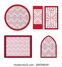 Window and door with asian pattern in modern and vintage style. vector illustration.