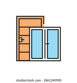 Window and door color line icon. Pictogram for web page, mobile app, promo.