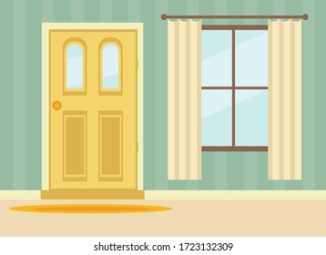 Ventana y puerta. Ilustración vectorial de estilo caricatura plana.