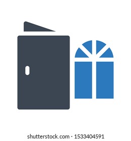 window door glyph color vector icon