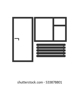 Window and door icon flat. Illustration isolated on white background. Vector grey sign symbol