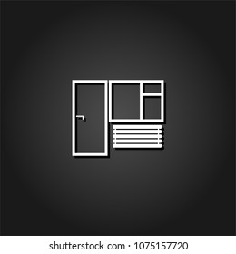 Window and door icon flat. Simple White pictogram on black background with shadow. Vector illustration symbol