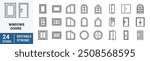Window and door line web icons. wooden doors, windows, plastic and glazed doors