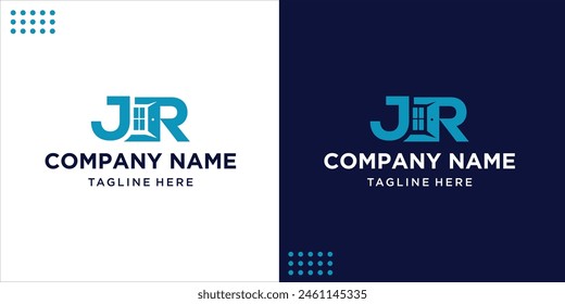 window and door logo design with the letters JR negative space, design inspiration, vector