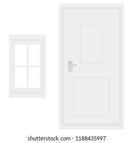 window and door on white background. vector illustration