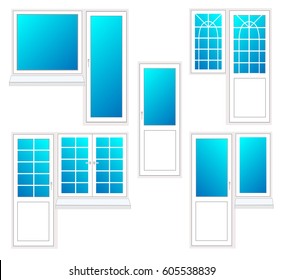 window with door, vector illustration isolated set