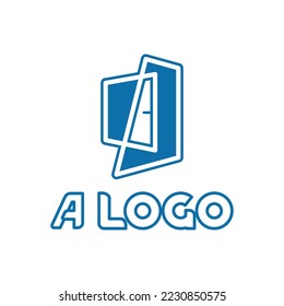Logo del vector de ventanas y puertas. Logo para los negocios. Ventanas, puertas, fachada, techos. Construcción, trabajos de reparación. Ventanas de plástico, puertas de entrada, puertas interiores, vidrio.
