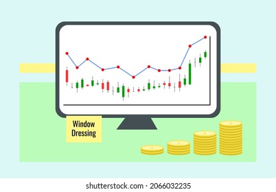 Window Dressing Market Vector, Anomaly In The Capital Market At The End Of The Year. Increase In The Price Of Shares Of Publicly Traded Companies On The Stock Exchange