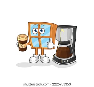 the window drinking coffee illustration. character vector