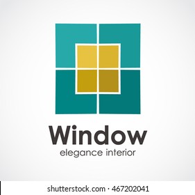Window of elegance interior logo design vector template and abstract developer business symbol of company identity Logotype concept icon.